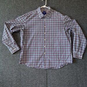 Egara‎ Dress Shirt Men's Sz XXL Blue Checked Long Sleeve Non Iron Shirt Slim Fit